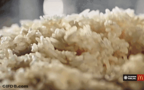 A Close Up Of A Pile Of Rice That Says Duamin Halal GIF