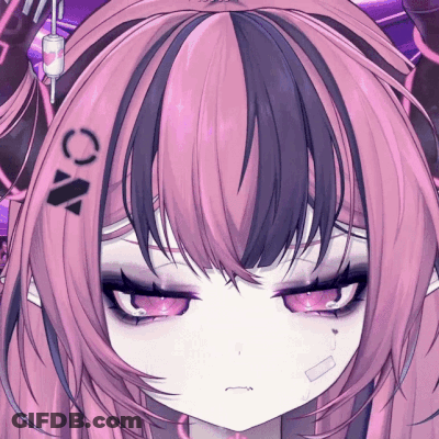 A Close Up Of A Pink And Purple Anime Girl With A Triangle On Her Forehead GIF