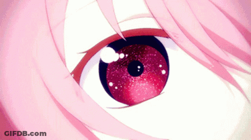 A Close Up Of A Pink Anime Girl 'S Eye With A Red Pupil . GIF