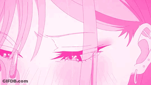 A Close Up Of A Pink Anime Girl 'S Eyes With Long Nails GIF