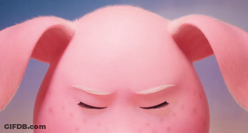 A Close Up Of A Pink Bunny 'S Face With Its Eyes Closed GIF