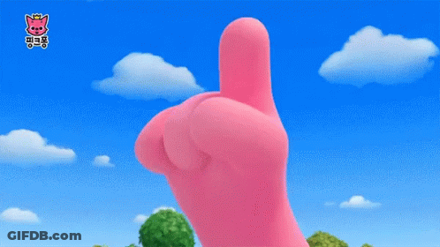 A Close Up Of A Pink Cartoon Character 'S Face With A Blue Sky In The Background GIF