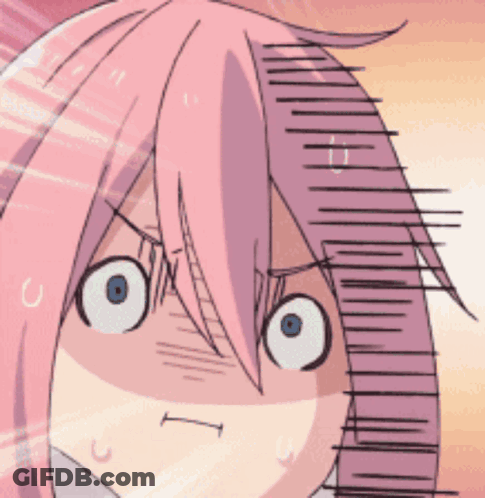 A Close Up Of A Pink Haired Anime Character With A Surprised Look On Her Face GIF