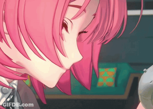 A Close Up Of A Pink Haired Anime Girl GIF