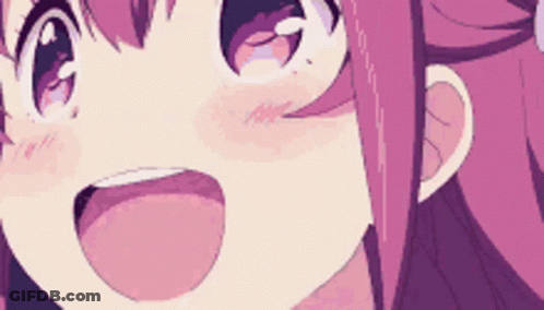 A Close Up Of A Pink Haired Anime Girl 'S Face With Her Tongue Out . GIF