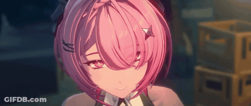A Close Up Of A Pink Haired Anime Girl With A Star On Her Forehead GIF