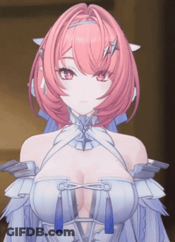 A Close Up Of A Pink Haired Anime Girl With A White Dress GIF
