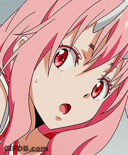 A Close Up Of A Pink Haired Anime Girl With Horns GIF