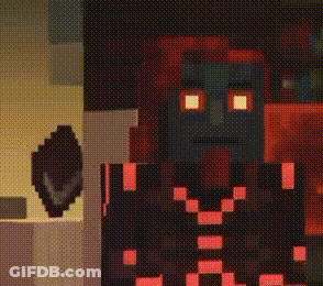 A Close Up Of A Pixel Art Of A Minecraft Character With Red Eyes . GIF