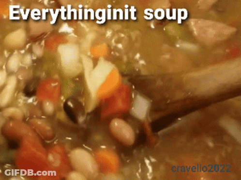 A Close Up Of A Pot Of Soup With The Words Everythinginit Soup Written On The Bottom GIF