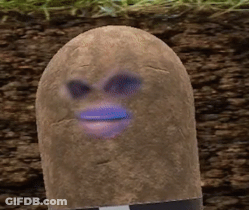 A Close Up Of A Potato With A Face On It 'S Face GIF