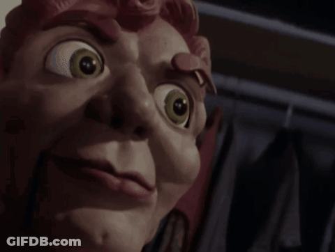 A Close Up Of A Puppet 'S Face With A Big Eye GIF