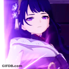 A Close Up Of A Purple Anime Girl With Purple Eyes Holding A Purple Object . GIF
