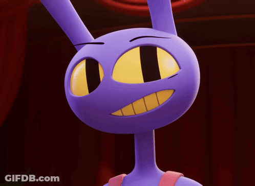 A Close Up Of A Purple Cartoon Character With Big Yellow Eyes GIF