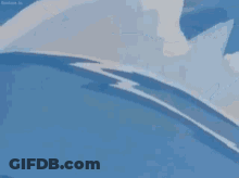 A Close Up Of A Red Cartoon Character 'S Face Against A Blue Sky . GIF