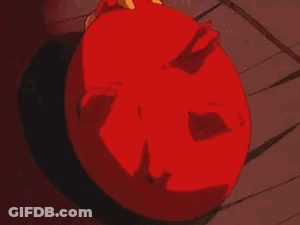 A Close Up Of A Red Cartoon Character 'S Face With A Screaming Mouth . GIF