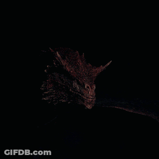 A Close Up Of A Red Dragon 'S Head With A Black Background GIF