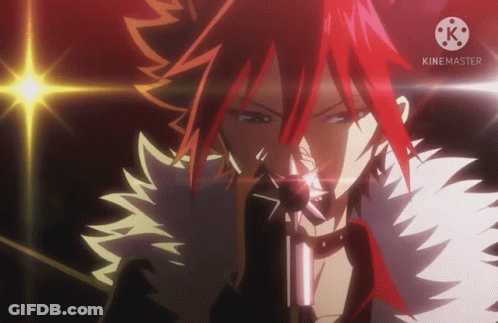 A Close Up Of A Red Haired Anime Character With The Words Kinemaster On The Bottom Right GIF