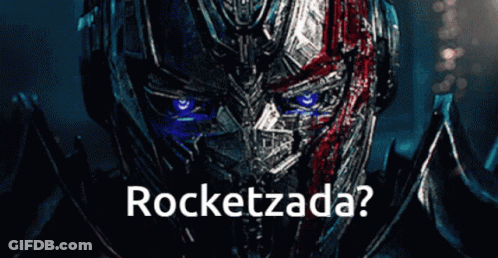 A Close Up Of A Robot Face With The Words Rocketzada Written Below It GIF