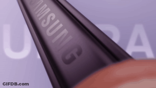 A Close Up Of A Samsung Pencil On A Purple Background GIF