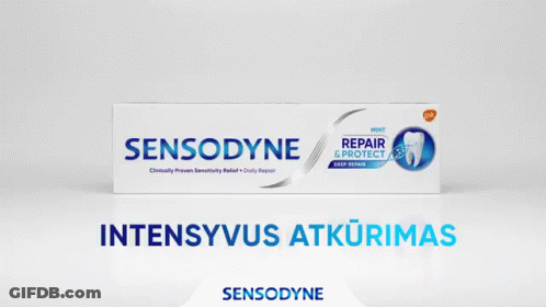 A Close Up Of A Sensodyne Advertisement GIF