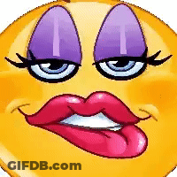 A Close Up Of A Smiley Face With Purple Eyes And Red Lips GIF