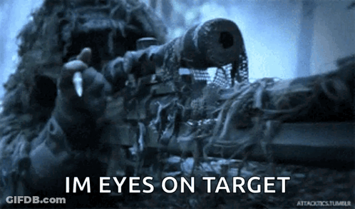 A Close Up Of A Sniper With The Words Im Eyes On Target Behind Him GIF