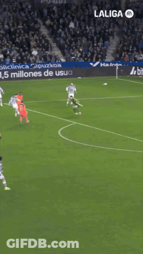 A Close Up Of A Soccer Player 'S Face Wearing A Laliga Jersey GIF