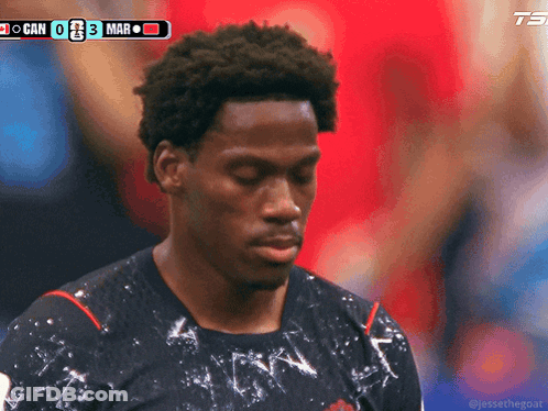 A Close Up Of A Soccer Player 'S Face With A Score Of 0-3 GIF