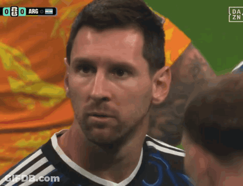A Close Up Of A Soccer Player 'S Face With A Score Of 0 To 0 GIF