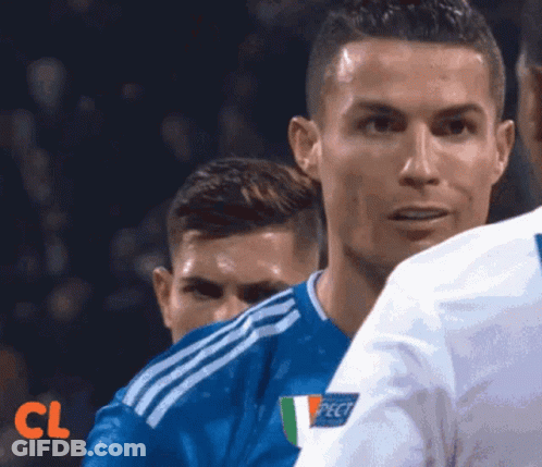 A Close Up Of A Soccer Player 'S Face With The Word Cl Above Him GIF