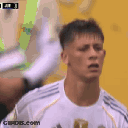 A Close Up Of A Soccer Player 'S Face With The Word Juv On The Bottom GIF