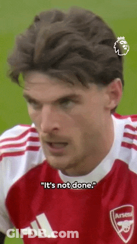 A Close Up Of A Soccer Player 'S Face With The Words `` It 'S Not Done '' Written Below It . GIF