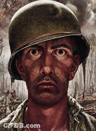 A Close Up Of A Soldier 'S Face With A Helmet On GIF