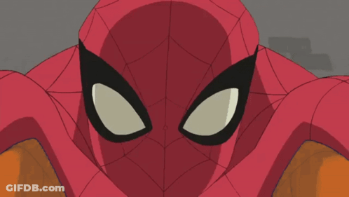A Close Up Of A Spider Man 'S Face GIF