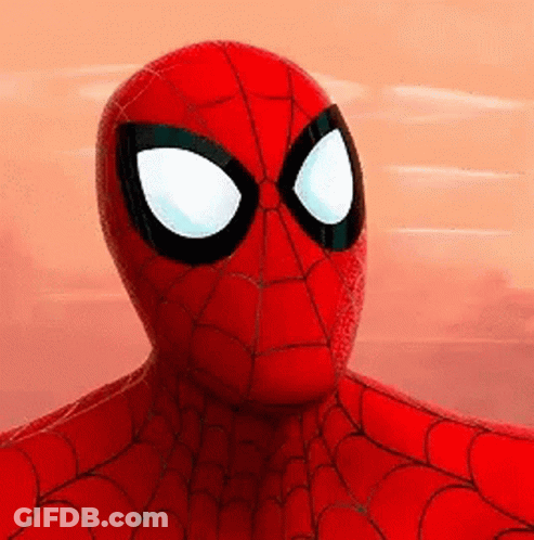 A Close Up Of A Spider Man 'S Face With A Spider Web Around His Neck . GIF