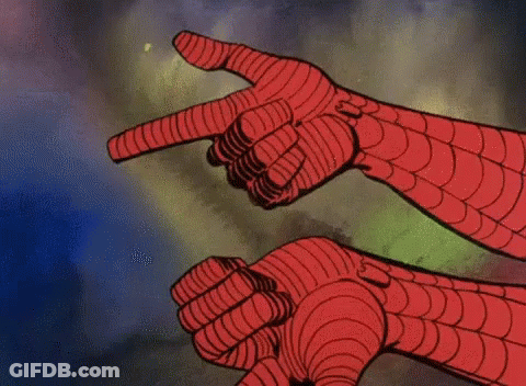 A Close Up Of A Spider-Man 'S Hands Holding A Spider Web . GIF