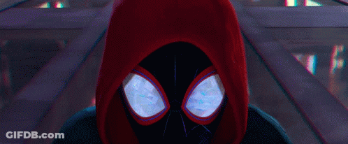 A Close Up Of A Spider Man With A Red Hood GIF