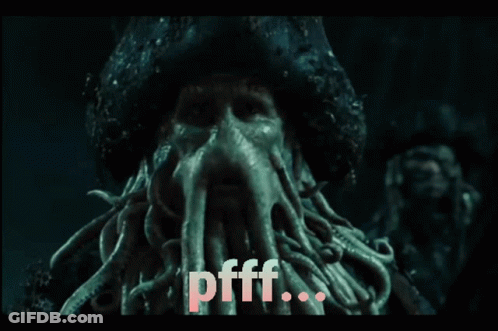 A Close Up Of A Squid With The Word Pfff Written In Pink GIF