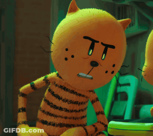 A Close Up Of A Stuffed Animal With A Surprised Look On His Face GIF