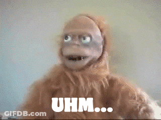 A Close Up Of A Stuffed Animal With The Word Uhm Written On It GIF