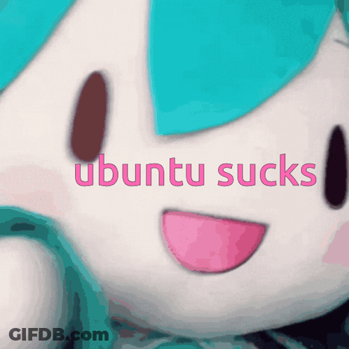 A Close Up Of A Stuffed Animal With The Words " Ubuntu Sucks " On It GIF