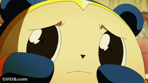 A Close Up Of A Teddy Bear With A Sad Look On Its Face GIF