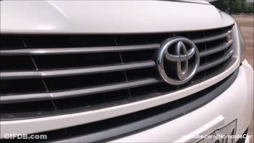 A Close Up Of A Toyota Emblem On A White Car GIF