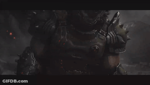 A Close Up Of A Video Game Character With A Helmet And Armor GIF