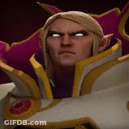 A Close Up Of A Video Game Character With Blonde Hair And A Purple Hat . GIF