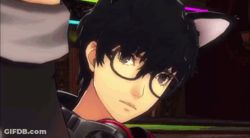A Close Up Of A Video Game Character With Cat Ears On His Head GIF