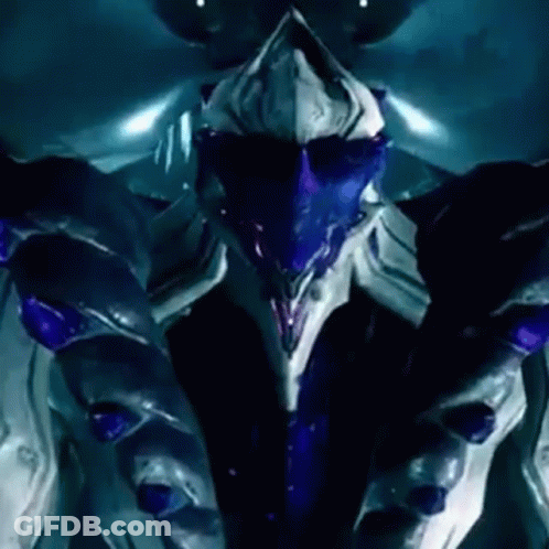 A Close Up Of A Video Game Character With Purple Eyes And A Purple Mask . GIF