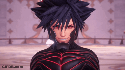 A Close Up Of A Video Game Character With Red Eyes GIF