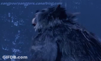 A Close Up Of A Werewolf With Its Mouth Open And The Website Sangpoursaure.canalblog.com Visible In The Corner GIF